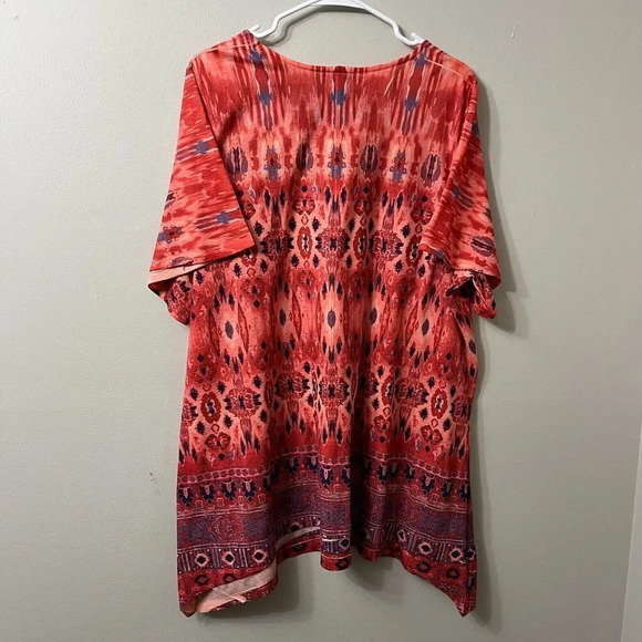 Catherines Womens Multicolor Blouse 1X Paisley Scoop Neck Short Sleeve Studded - Picture 7 of 8